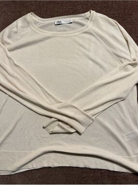 ZARA Cream Sheer Lightweight Sweater Long Sleeve Knit Summer Women Size M